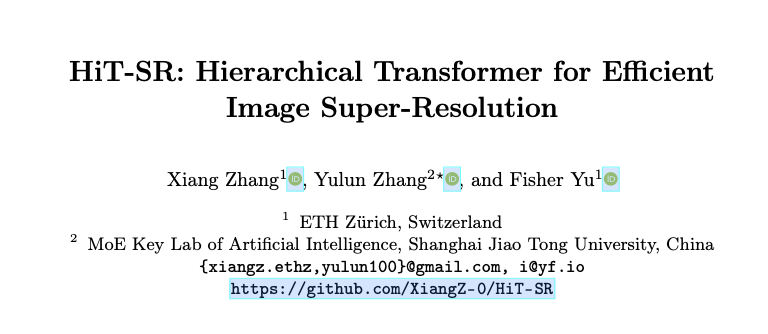 HiT-SR：基于层级Transformer的超分辨率，计算高效且能提取长距离关系 | ECCV’24