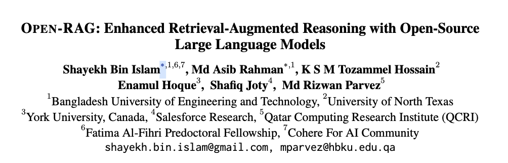 Open-RAG：将开源LLM模型集成为高效RAG模型 | ENMLP’24